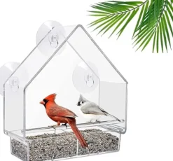 Lollanda Fågelmatare i akryl med sugpropp – fågelbad & matskål för fåglar, 15×5.5×16 cm
