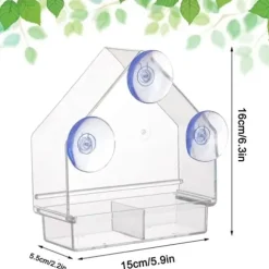 Lollanda Fågelmatare i akryl med sugpropp – fågelbad & matskål för fåglar, 15×5.5×16 cm