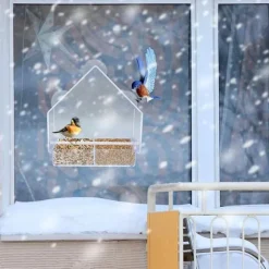 Lollanda Fågelmatare i akryl med sugpropp – fågelbad & matskål för fåglar, 15×5.5×16 cm