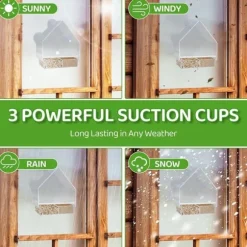 Lollanda Fågelmatare i akryl med sugpropp – fågelbad & matskål för fåglar, 15×5.5×16 cm