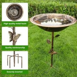 Lollanda Fågelmatare i metall, vintage fågelbad, diameter 30,5 cm, passar för trädgård, gräsmatta, terrass och gård, lätt att montera och rengöra