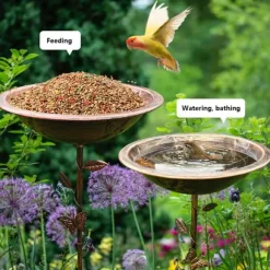 Lollanda Fågelmatare i metall, vintage fågelbad, diameter 30,5 cm, passar för trädgård, gräsmatta, terrass och gård, lätt att montera och rengöra