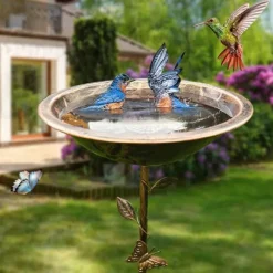 Lollanda Fågelmatare i metall, vintage fågelbad, diameter 30,5 cm, passar för trädgård, gräsmatta, terrass och gård, lätt att montera och rengöra