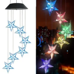 Lollanda Färgskiftande blå stjärnformad LED-vindspel – romantisk och vattentät dekorationslampa för trädgård och uteplats