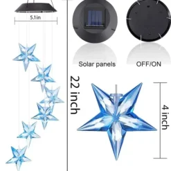 Lollanda Färgskiftande blå stjärnformad LED-vindspel – romantisk och vattentät dekorationslampa för trädgård och uteplats