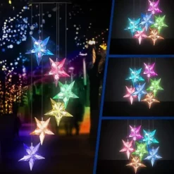Lollanda Färgskiftande blå stjärnformad LED-vindspel – romantisk och vattentät dekorationslampa för trädgård och uteplats