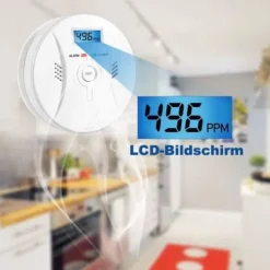 Lollanda Kolmonoxidlarm med LCD-display – högkänslig, 85 dB högljudd varning, batteridriven CO-gasdetektor