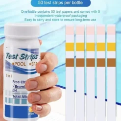 Lollanda 50-pack 3-i-1 Pooltestremsor och Spa-teststickor - pH, Vattentestare, Alkalinitet, Fritt Klor