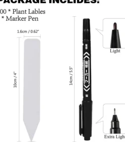 Lollanda 300-pack växtetiketter – 10 cm plastmärkningspinnar för trädgård, med vattentålig permanent märkpenna för plantskolor, vit
