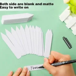 Lollanda 300-pack växtetiketter – 10 cm plastmärkningspinnar för trädgård, med vattentålig permanent märkpenna för plantskolor, vit