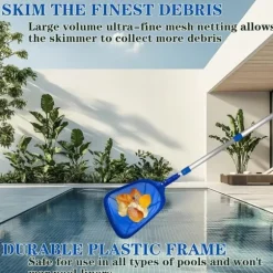 Lollanda Poolhåv/Poolskummarhåv med justerbar teleskopisk aluminiumstång, Utdragbar från 44 cm till 90 cm Lövskummar för Pool & Spa
