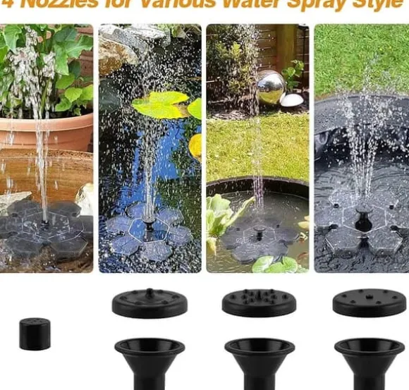 Lollanda Solcellsdriven Fontänpump med 7 Munstycken - Flytande Sol Fontänpump, för Trädgård, Pool och Fågelbad