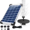 Lollanda 5W Solcellsdriven Fontänpump med 6 Munstycken - Flytande Sol Fontänpump, för Fågelbad och Trädgård