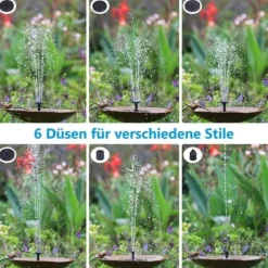 Lollanda 5W Solcellsdriven Fontänpump med 6 Munstycken - Flytande Sol Fontänpump, för Fågelbad och Trädgård