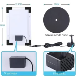 Lollanda 5W Solcellsdriven Fontänpump med 6 Munstycken - Flytande Sol Fontänpump, för Fågelbad och Trädgård