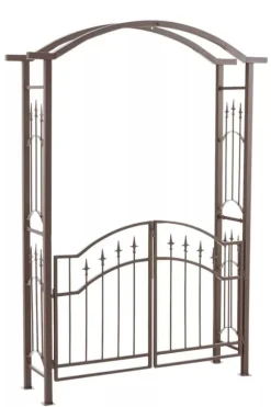 Luxor Exclusive Iron Rose Arch with Gate - Heavy Duty Metal Climbing Plant Support, Brown, 220cm Height