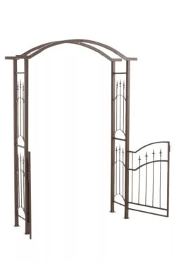 Luxor Exclusive Iron Rose Arch with Gate - Heavy Duty Metal Climbing Plant Support, Brown, 220cm Height