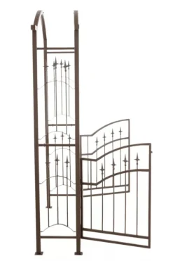 Luxor Exclusive Iron Rose Arch with Gate - Heavy Duty Metal Climbing Plant Support, Brown, 220cm Height
