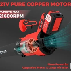 Lövblåsare, kraftfull sladdlös blåsare 2*4500mAh batterier, 3 hastigheter, 600W motor, 360CFM för löv.