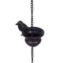 2.4m Bronsfärgade Fågel Regnkedja - Dekorativ Hängränna i Järn för Trädgård och Uteplats