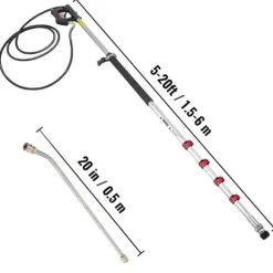 1,5-6m 4000PSI 9GPM högtryckstvätt teleskopisk förlängningsstav med 5 munstycken, för 3/8