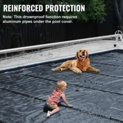 4m x 8m poolskydd, pool säkerhetsskydd, slitstarkt PVC-material, förbättrad säkerhet, skyddad mot skräp och löv, lätt att installera
