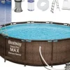 Mega Stor Inflaterbar Pool i Ratanlook med Filterpump, Stege & Skydd - Perfekt för Sommarunderhållning