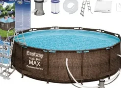Mega Stor Inflaterbar Pool i Ratanlook med Filterpump, Stege & Skydd - Perfekt för Sommarunderhållning