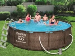 Mega Stor Inflaterbar Pool i Ratanlook med Filterpump, Stege & Skydd - Perfekt för Sommarunderhållning