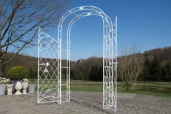 Melissa Metal Rose Arch with Gate - White, Climbing Plant Support, Garden Decor, 220x120x40cm