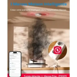 Meross Matter Ansluten Rökdetektor med Wi-Fi Larm och Dubbel Optisk Sensor