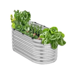 Metall Upphöjd Trädgårdssäng 4x2x2ft, Utomhus Galvaniserad Planteringslåda, Silverfärgad