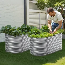 Metall Upphöjd Trädgårdssäng 4x2x2ft, Utomhus Galvaniserad Planteringslåda, Silverfärgad