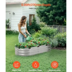 Metall Upphöjd Trädgårdssäng 4x2x1ft, Utomhusplanteringslåda, Galvaniserad, Silverfärgad