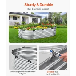 Metall Upphöjd Trädgårdssäng 4x2x1ft, Utomhusplanteringslåda, Galvaniserad, Silverfärgad