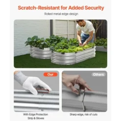 Metall Upphöjd Trädgårdssäng 4x2x1ft, Utomhusplanteringslåda, Galvaniserad, Silverfärgad