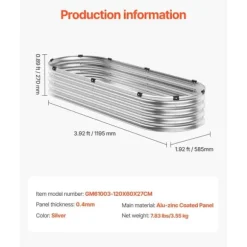 Metall Upphöjd Trädgårdssäng 4x2x1ft, Utomhusplanteringslåda, Galvaniserad, Silverfärgad