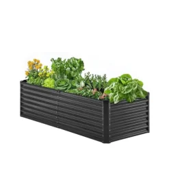 Metallisk Upphöjd Trädgårdssäng, 6x3x2ft Modell, Utomhus Galvaniserad Planteringslåda, Mörkgrå Färg