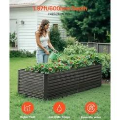 Metallisk Upphöjd Trädgårdssäng, 6x3x2ft Modell, Utomhus Galvaniserad Planteringslåda, Mörkgrå Färg
