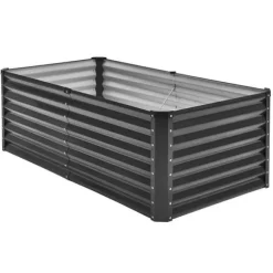 Metallisk Upphöjd Trädgårdssäng, 6x3x2ft Modell, Utomhus Galvaniserad Planteringslåda, Mörkgrå Färg