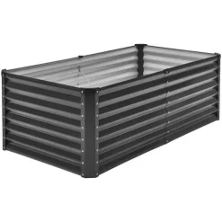 Metallisk Upphöjd Trädgårdssäng, 6x3x2ft Modell, Utomhus Galvaniserad Planteringslåda, Mörkgrå Färg