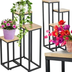 Metallställ för blommor och växter, hyllplan med 3 nivåer, loft 68