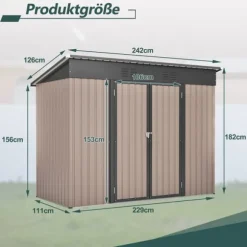 Metallverktygsskjul, 8x4 FT, Väderbeständig Konstruktion, Lutande Takdesign, Ventilationssystem, Låsbara Dörrar