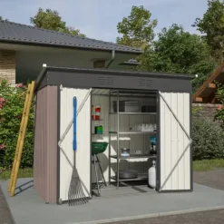 Metallverktygsskjul, 8x4 FT, Väderbeständig Konstruktion, Lutande Takdesign, Ventilationssystem, Låsbara Dörrar