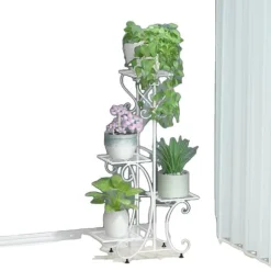 Metallväxtställ, 4 nivåer, hållbar konstruktion, idealiskt för inomhus- och utomhusbruk,VIT