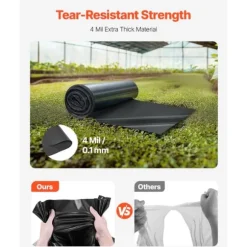 4Mil Plastfolierulle, 3x50 FT, Tungt Duty Polyeten, Svart