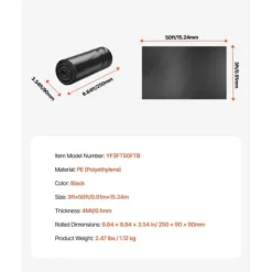 4Mil Plastfolierulle, 3x50 FT, Tungt Duty Polyeten, Svart