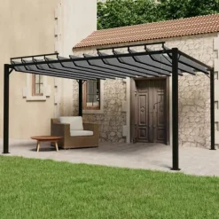 Modern paviljong med lamelltak - Uteplatsöverdrag | Färg: Antracit | Storlek: 3x4 m