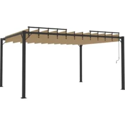 Modern paviljong med lamelltak 3x4 m | Färg: Taupe | Material: Tyg och aluminium