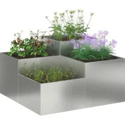 Moderna planteringslådan i galvaniserat stål | Storlek: 100x100x48 cm | Färg: Grå